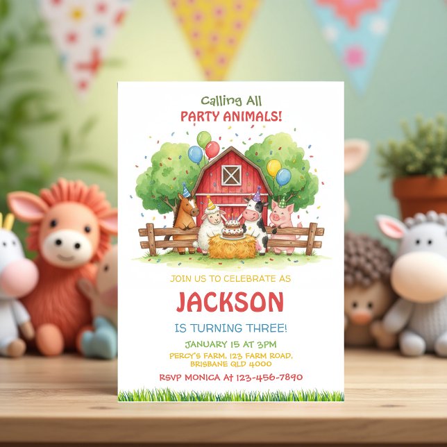Farm Animals Birthday Theme - Barnyard Party Kids Invitation (Farm Animal Birthday Invitation – Barnyard Party Invite for Kids, Farm Theme Birthday)