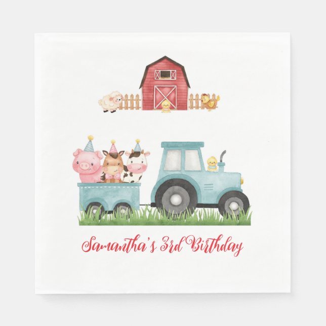 Farm Animals Blue Boy Barnyard Birthday Party Napkin (Front)