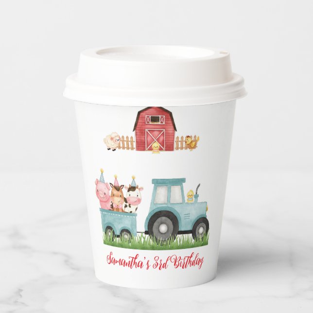 Farm Animals Blue Boy Barnyard Birthday Party Paper Cups (Front)