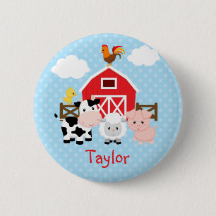 Farm Animals (Blue) Personalised Kids Buttons