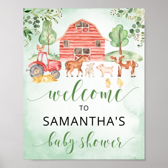 Farm animals boy baby shower welcome sign (Front)