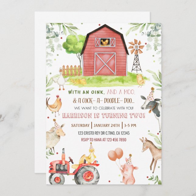  Farm Animals Boy Birthday Invation Invitation (Front/Back)