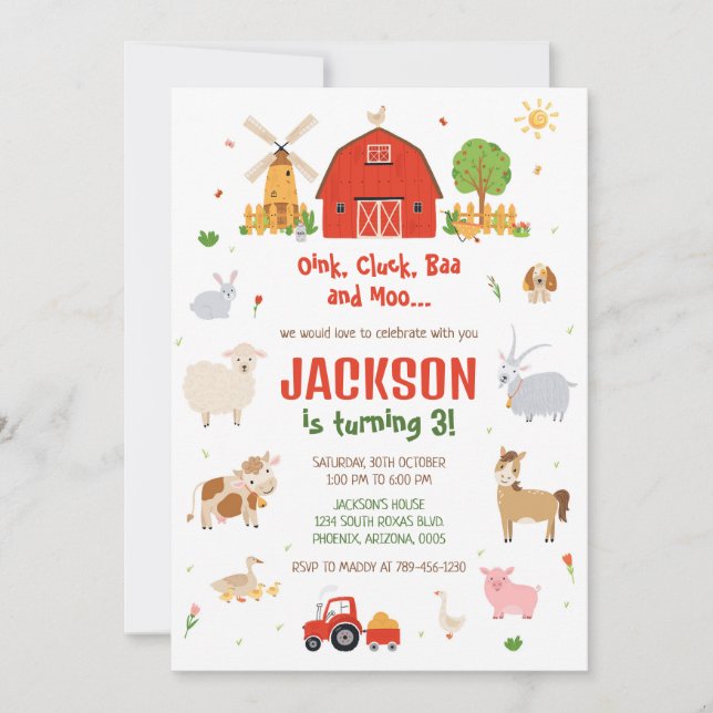 Farm Animals Boy Birthday Invitation (Front)