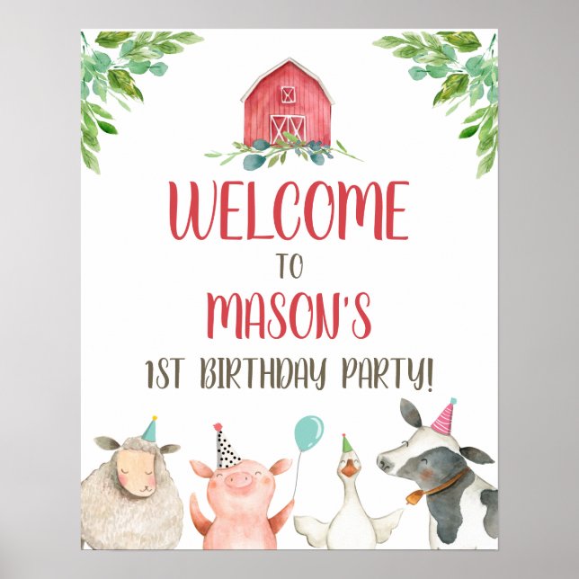 Farm Animals Boy Birthday Party Barn Barnyard Poster (Front)