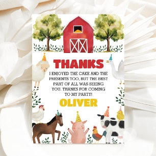 Farm Animals Boy Birthday Thank You Card