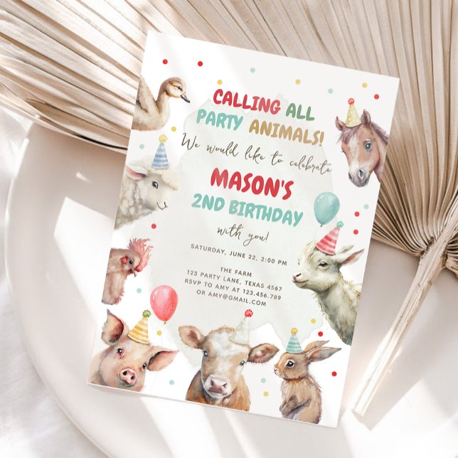 Farm Animals Boy Calling Party Animals Birthday Invitation (Creator Uploaded)