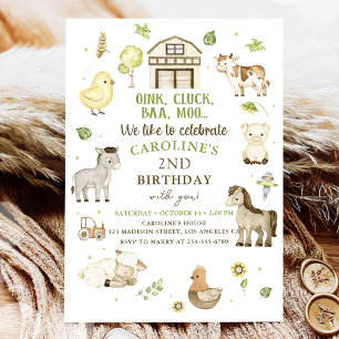 Farm Animals Boy Green Barnyard Birthday Invitation
