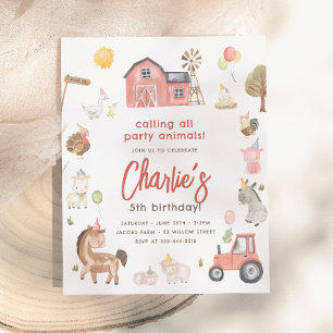 Farm Animals Budget Birthday Invitation