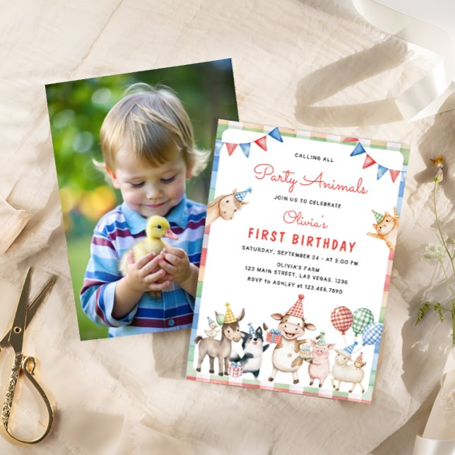 Farm Animals Calling All Party 1st Birthday Invitation (Creator Uploaded)