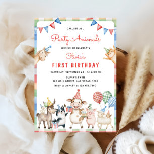 Farm Animals Calling All Party 1st Birthday Invitation