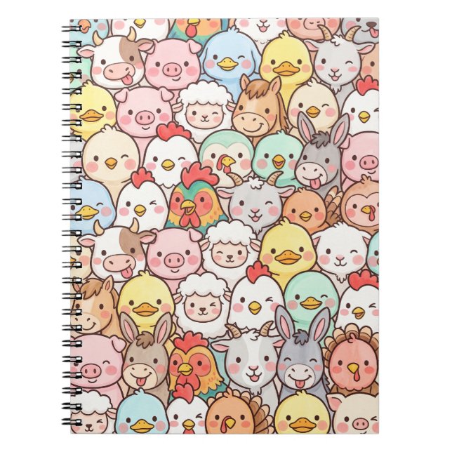 Farm Animals Cartoon Pattern  Notebook (Front)