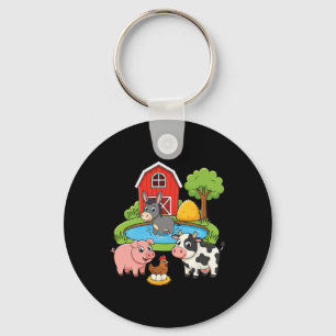 Farm Animals Cartoon Rnyard Scene Funny Chicken Pi Key Ring