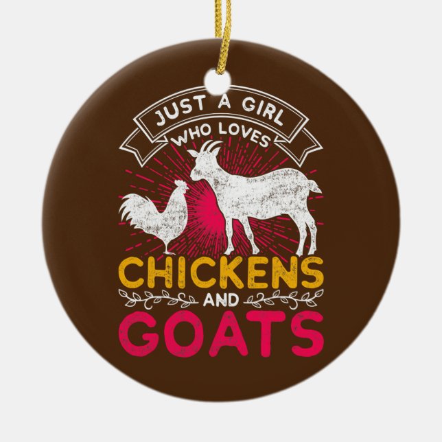 Farm Animals Chicken Goat Farmer Women Girls Cute Ceramic Ornament (Front)