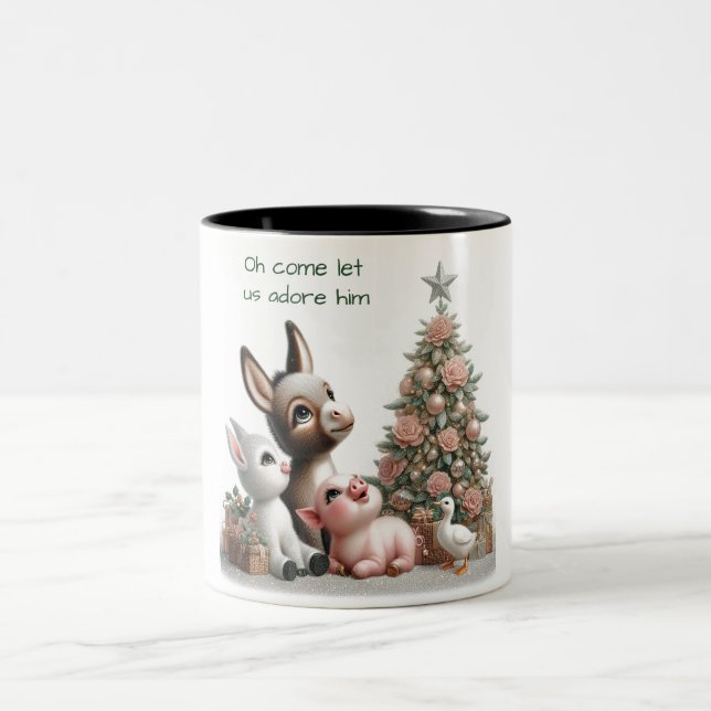 Farm Animals Christmas Ornament Two-Tone Coffee Mug (Center)