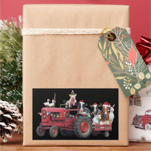 Farm Animals Christmas Truck Country Tractor Xmas Rectangular Sticker