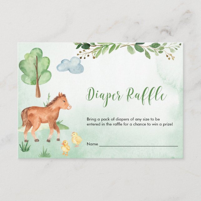 Farm animals country theme diaper raffle enclosure card (Front)