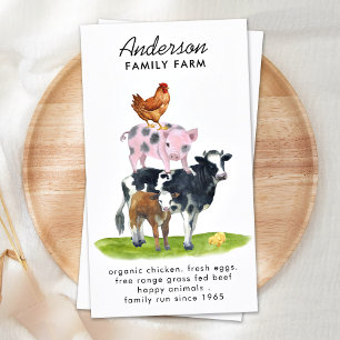 Farm Animals Cow Pig Chicken Watercolor Business Card
