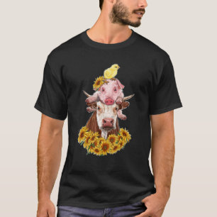 Farm Animals Cow Pig Chicken With Sunflowers Farme T-Shirt