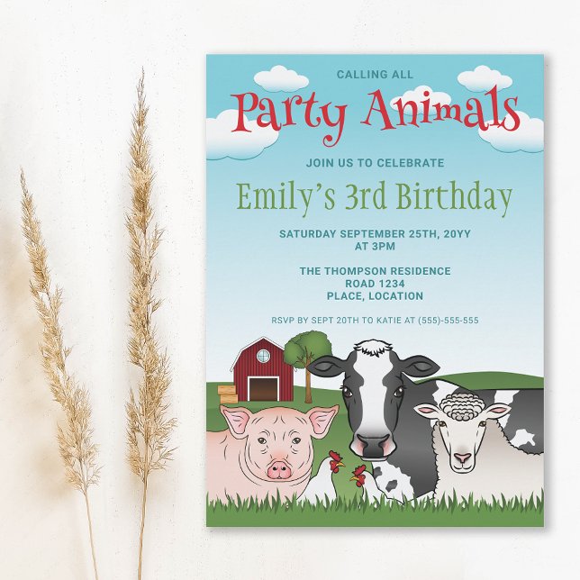 Farm Animals Cow Pig Sheep Kid's Colourful Birthda Invitation (Creator Uploaded)