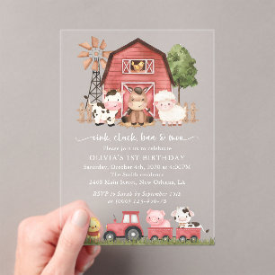 Farm Animals, Cute Animals, Barn, First Birthday Acrylic Invitations