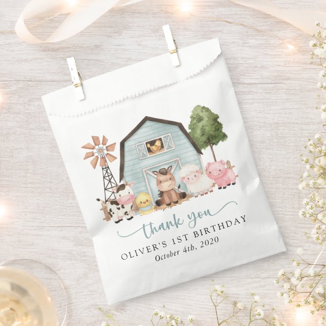 Farm Animals, Cute Animals, Barn, First Birthday Favour Bag (Clipped)