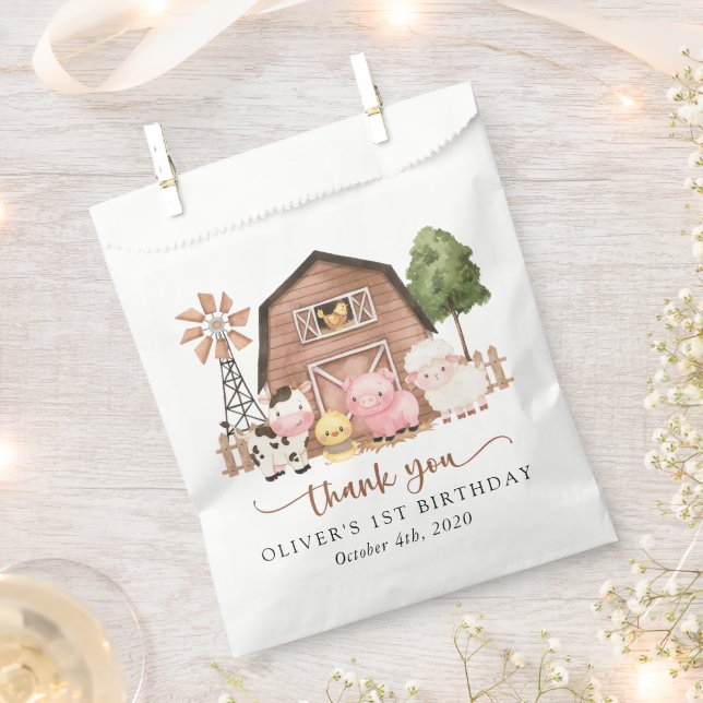 Farm Animals, Cute Animals, Barn, First Birthday Favour Bag (Clipped)