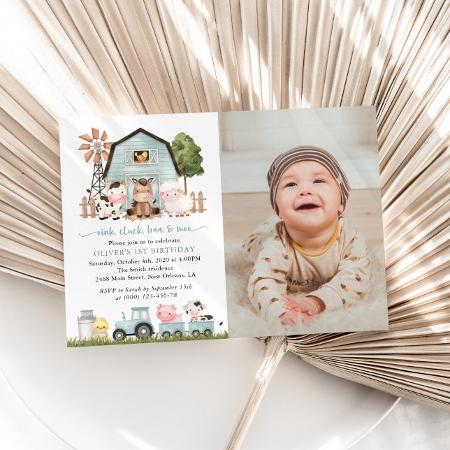 Farm Animals, Cute Animals, Barn, First Birthday Invitation (Creator Uploaded)