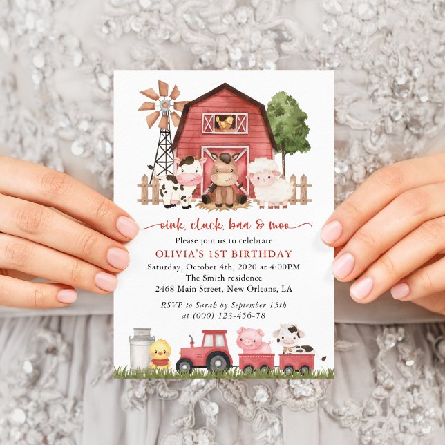 Farm Animals, Cute Animals, Barn, First Birthday Invitation (Creator Uploaded)