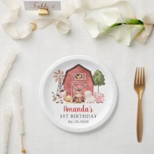 Farm Animals, Cute Animals, Barn, First Birthday Paper Plate