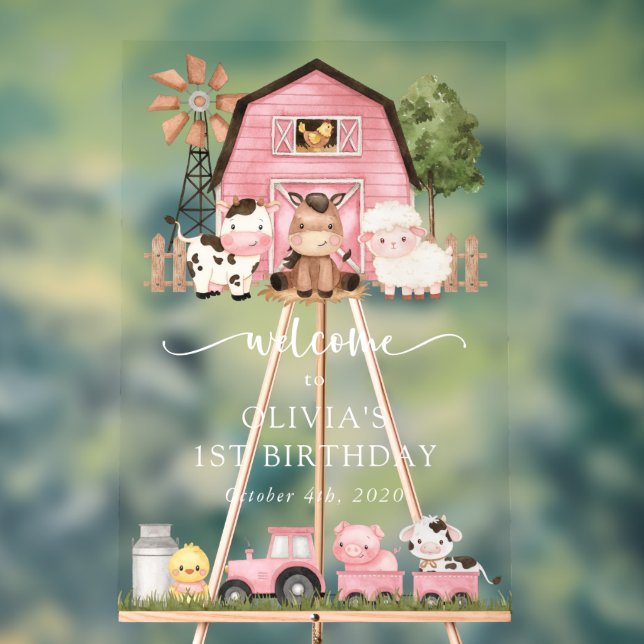 Farm Animals, Cute Animals, First Birthday Welcome Acrylic Sign (Neutral)