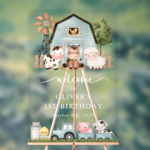 Farm Animals, Cute Animals, First Birthday Welcome Acrylic Sign