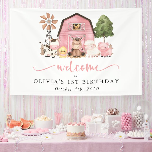 Farm Animals, Cute Animals, First Birthday Welcome Banner (Party)