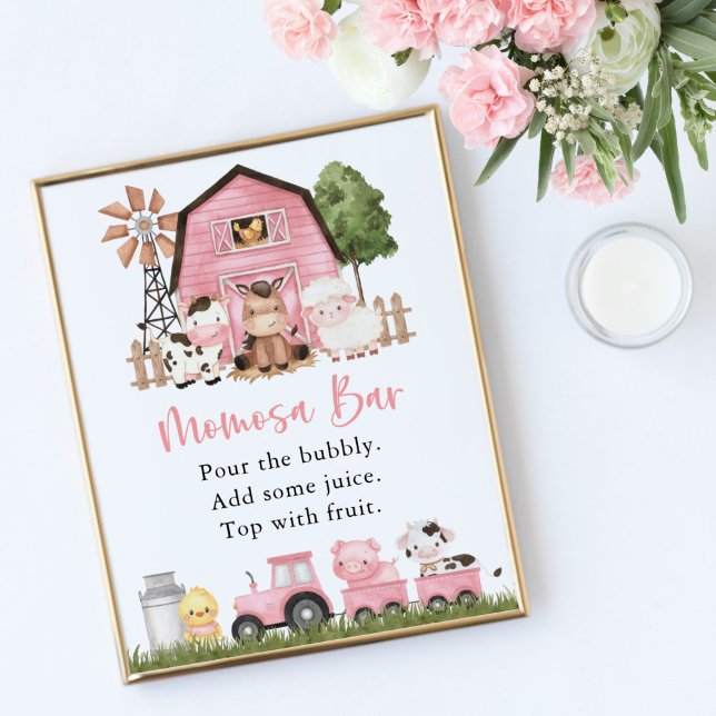 Farm Animals, Cute Animals, Pink Barn, Momosa Bar Poster (Creator Uploaded)
