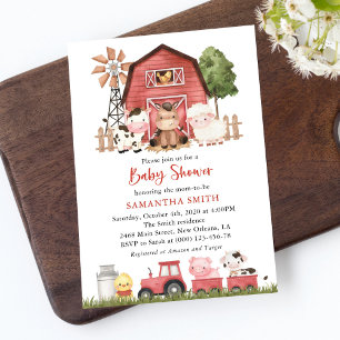 Farm Animals, Cute Animals, Red Barn, Baby Shower Invitation