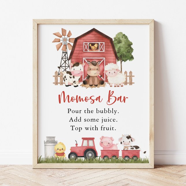 Farm Animals, Cute Animals, Red Barn, Momosa Bar Poster (Creator Uploaded)