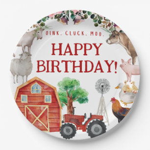 Farm Animals Cute Red Barnyard Farm Paper Plate