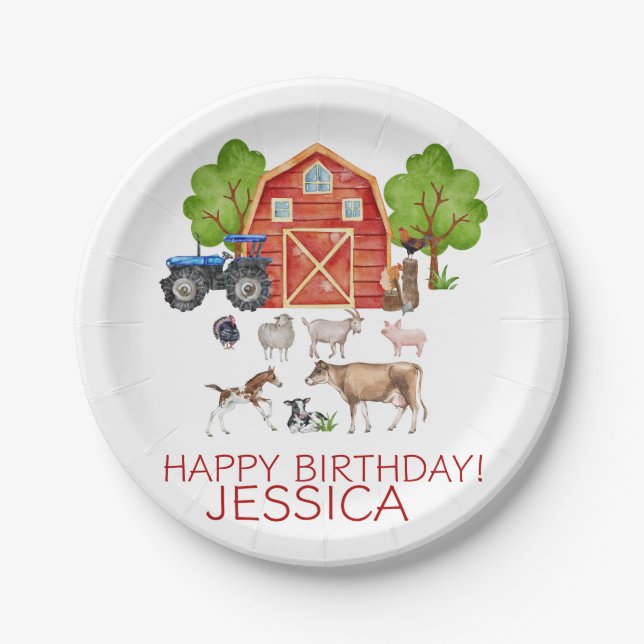 Farm Animals Cute Red Barnyard Farm Paper Plate (Front)