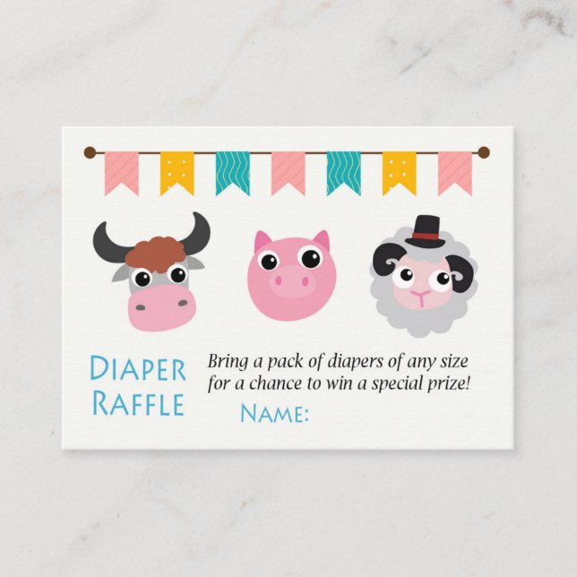 Farm animals Diaper Raffle Tickets (Front)