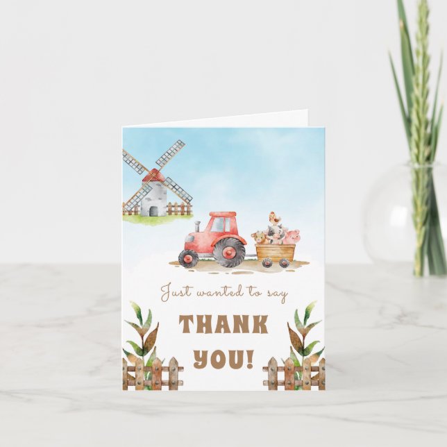 Farm Animals First Birthday Thank You Card (Front)