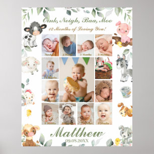 Farm Animals First Year Photo Collage Milestone  P Poster