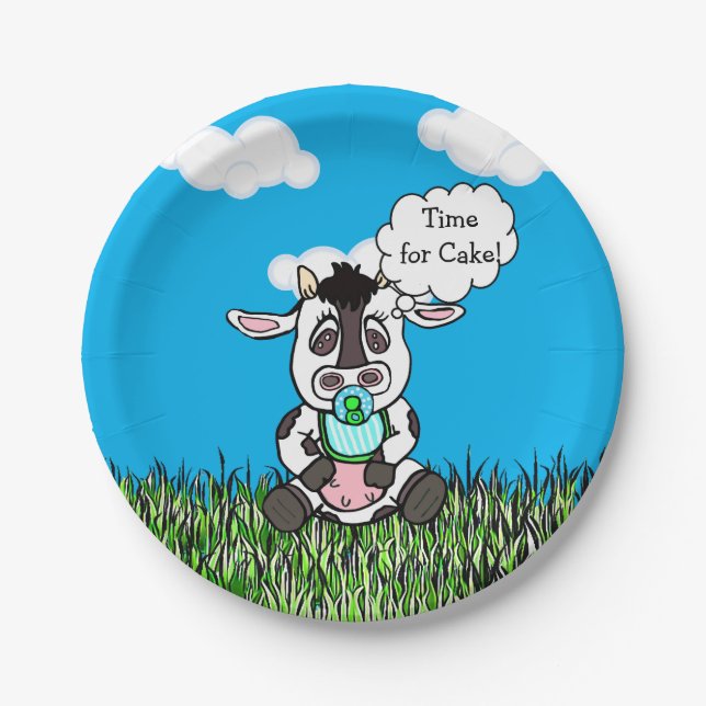 Farm Animals Funny Cow Baby Shower Its a Boy Paper Plate (Front)