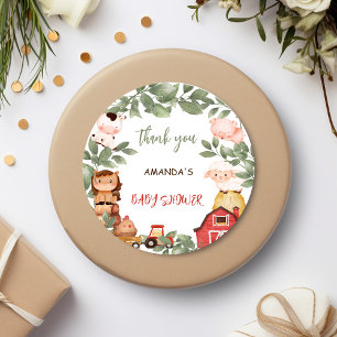 Farm Animals Gender Neutral Thank You Classic Round Sticker