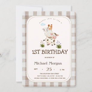 Farm Animals Gingham Invitation