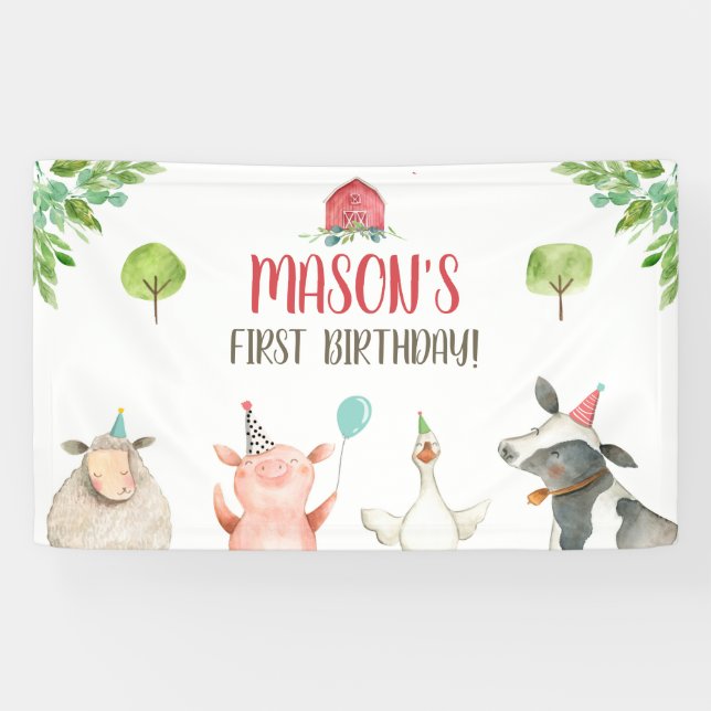 Farm Animals Girl Birthday Barnyard Backdrop Banner (Horizontal)