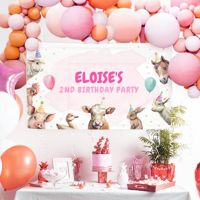 Farm Animals Girl Birthday Barnyard Backdrop Banner (Creator Uploaded)