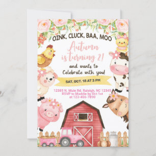 Farm animals girl birthday invitation. invitation
