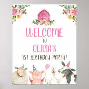 Farm Animals Girl Birthday Party Barn Barnyard Poster