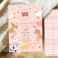 Farm Animals Girl Pink Gingham Barnyard Birthday I