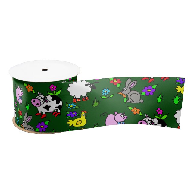 Farm Animals Green Ribbon Satin Ribbon (Spool)