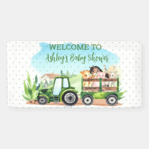 Farm Animals Green Tractor Baby Shower Banner